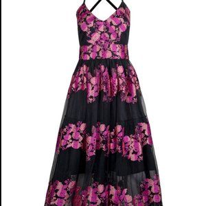 Christian Siriano NWT Pink Floral Midi Fit + Flare V-neck Cocktail Dress Size 0